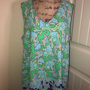 Rose + Olive Sleeveless Shark Bite Shirt Top 2X EUC